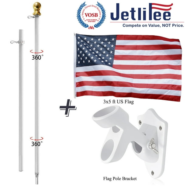 SCWN 20FT Black Flag Pole Kit,Sectional Aluminum Extra Thick Heavy Duty FlagPole with 5x3 USA Flag White Gloves,Residential or Commercial Flag Pole for Outside,Yard 